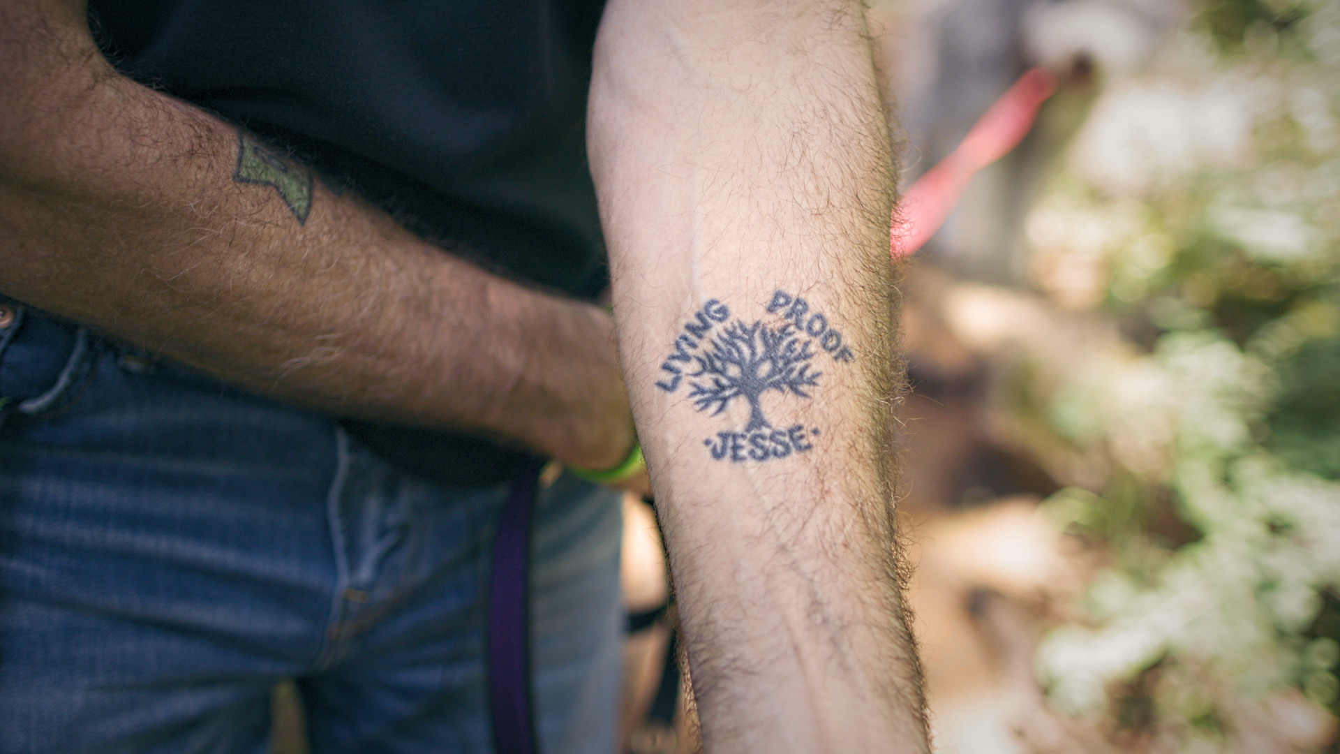 Close-up of a tattoo honouring Jesse